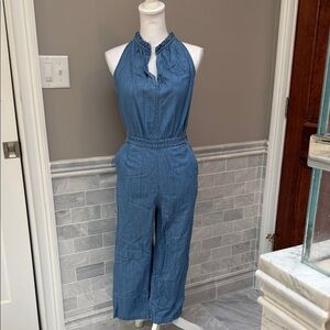 I Crew Point Sur Blue Denim chambray Halter Jumpsuit